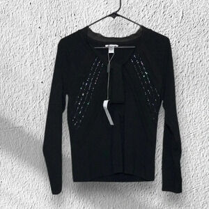 Carducci Sequin Embellished Blouse Long Sleeve Womens Large Black